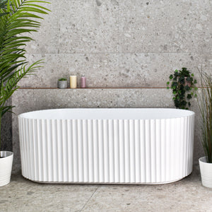 Agora Groove 1500mm Fluted Oval Freestanding Bath, Gloss White *Clearance Stock*