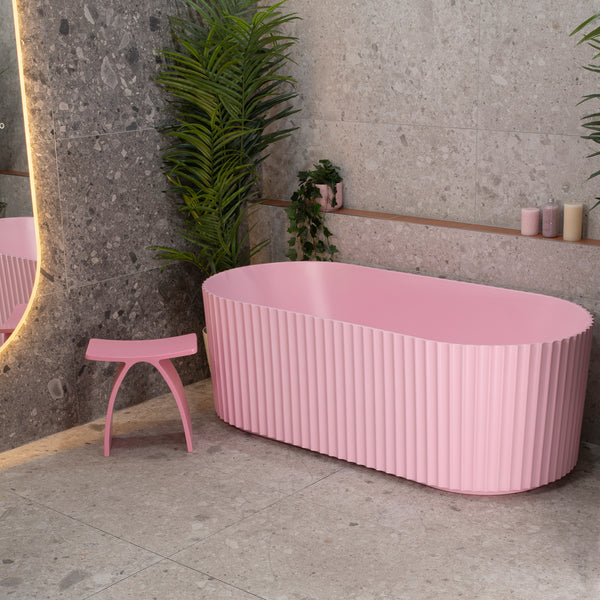 Agora Groove 1700mm Fluted Oval Freestanding Bath, Matte Pink - SPECIAL EDITION