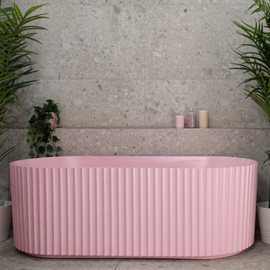 Agora Groove 1700mm off the wall bathtub in matte pink, front view
