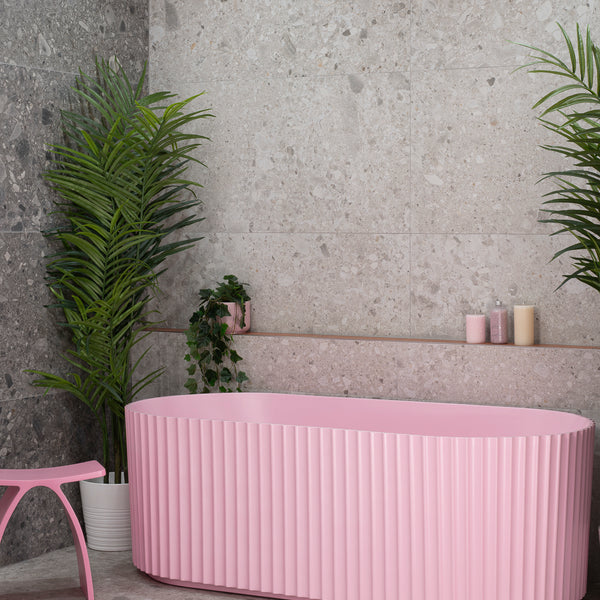 Agora Groove 1700mm Fluted Oval Freestanding Bath, Matte Pink - SPECIAL EDITION