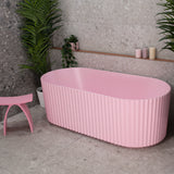Agora Groove 1700mm off the wall bathtub in matte pink, angled top down view