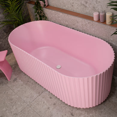 Agora Groove 1700mm off the wall bathtub in matte pink, top down view