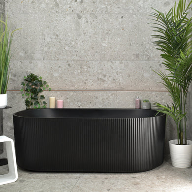 Brighton Groove 1500mm Fluted Oval Freestanding Back to Wall Bath, Matte Black