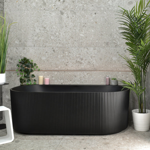 Brighton Groove 1700mm Fluted Oval Freestanding Back to Wall Bath, Mat ...