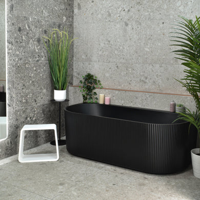Brighton Groove 1500mm Fluted Oval Freestanding Back to Wall Bath, Matte Black *Clearance Stock*