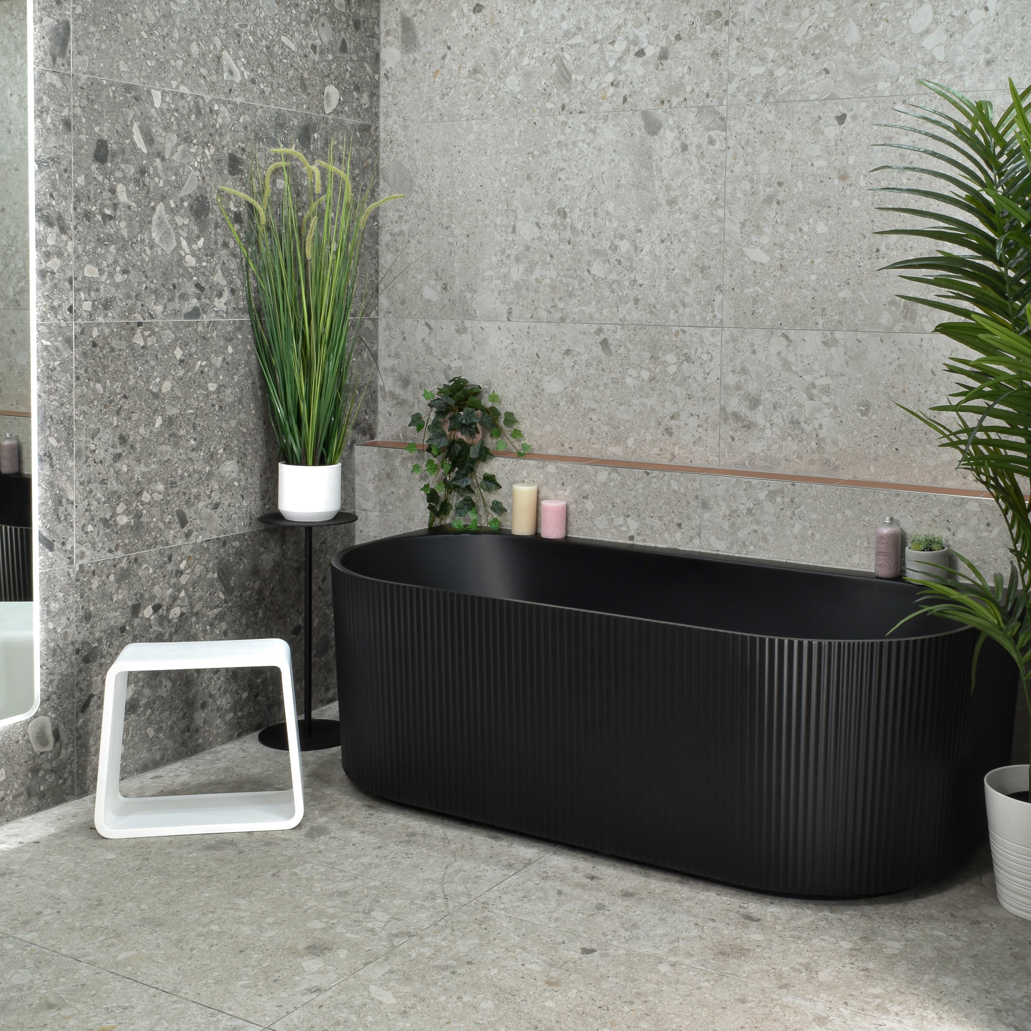 Brighton Groove 1700mm Fluted Oval Freestanding Back to Wall Bath, Mat ...