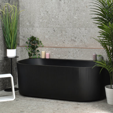 Brighton Groove 1500mm Fluted Oval Freestanding Back to Wall Bath, Matte Black