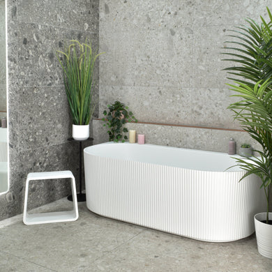 Brighton Groove 1500mm Fluted Oval Freestanding Back to Wall Bath, Matte White