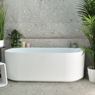 Brighton Groove 1500mm Fluted Oval Freestanding Back to Wall Bath, Gloss White