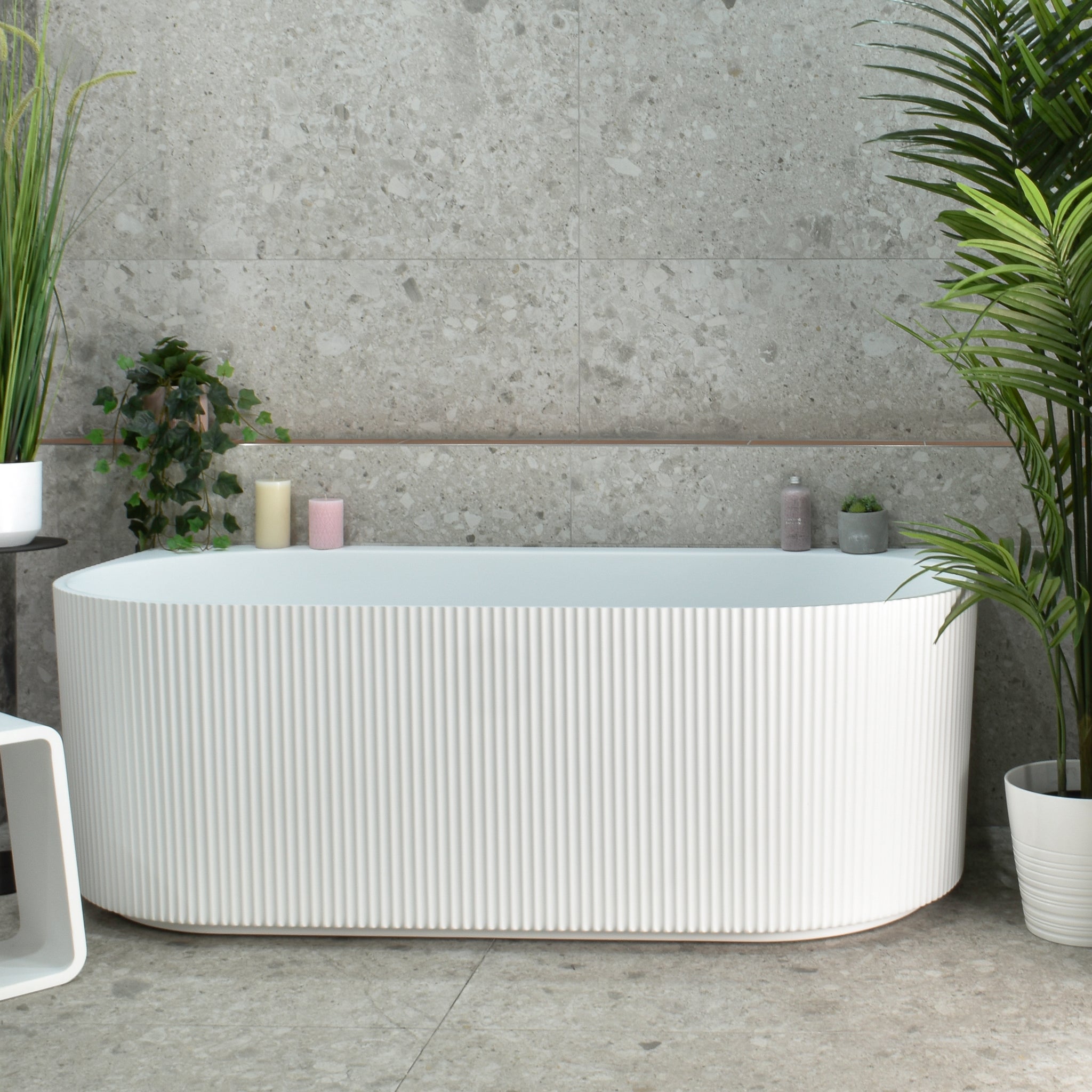 Brighton Groove 1500mm Fluted Oval Freestanding Back to Wall Bath, Mat ...