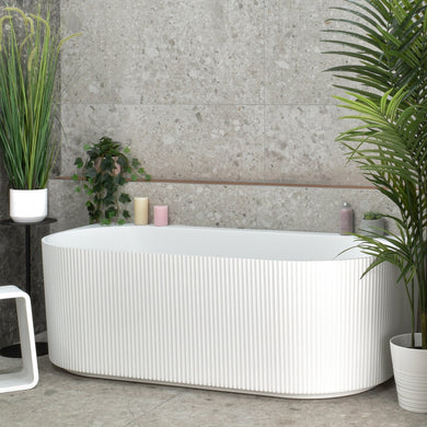 Brighton Groove 1500mm Fluted Oval Freestanding Back to Wall Bath, Matte White