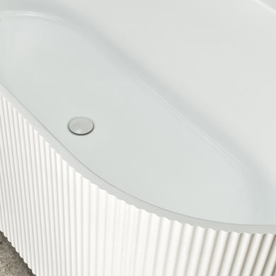 Brighton Groove 1500mm Fluted Left Corner Freestanding Bath, Matte White