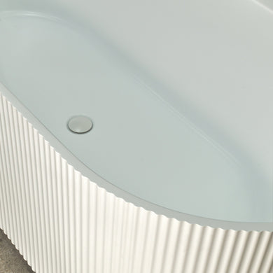 Brighton Groove 1500mm Fluted Oval Freestanding Back to Wall Bath, Gloss White