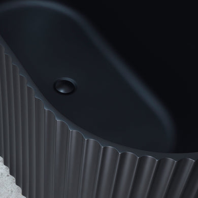 Agora Groove 1700mm back to wall bathtub in matte black, top down detailed view
