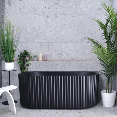 Agora Groove 1500mm Fluted Oval Freestanding Back to Wall Bath, Matte Black *Clearance Stock*