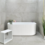 Agora Groove 1500mm Fluted Oval Freestanding Back to Wall Bath, Matte White *Clearance Stock*
