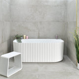 Agora Groove 1700mm back to wall bathtub in gloss white, front view