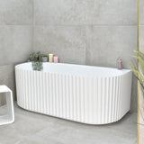 Agora Groove 1500mm Fluted Oval Freestanding Back to Wall Bath, Matte White *Clearance Stock*