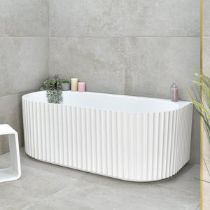 Agora Groove 1500mm Fluted Oval Freestanding Back to Wall Bath, Matte White