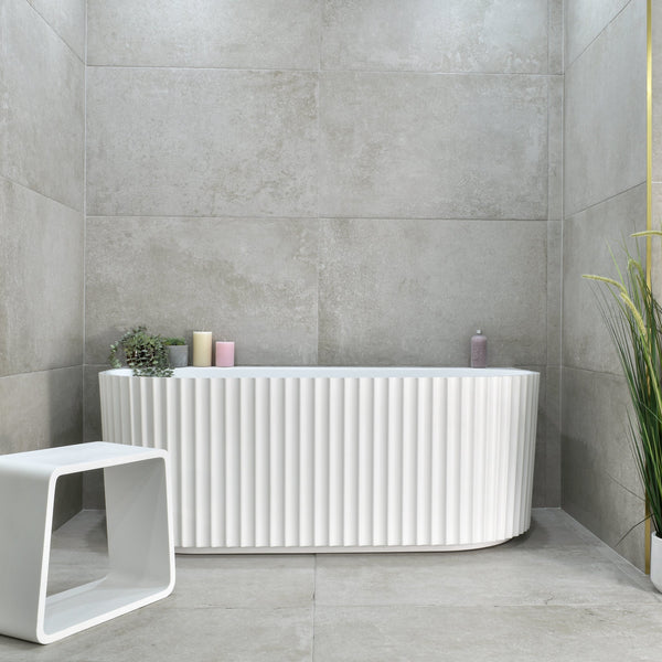 Agora Groove 1700mm Fluted Oval Freestanding Back to Wall Bath, Gloss White