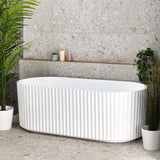 Agora Groove 1700mm off the wall bathtub in gloss white, angled side view