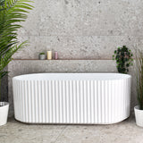 Agora Groove 1500mm off the wall bathtub in gloss white, front view