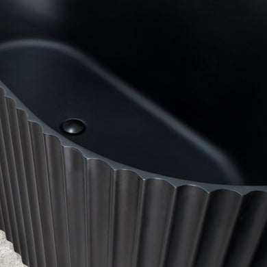 Agora Groove 1500mm off the wall bathtub in matte black, top down detailed view