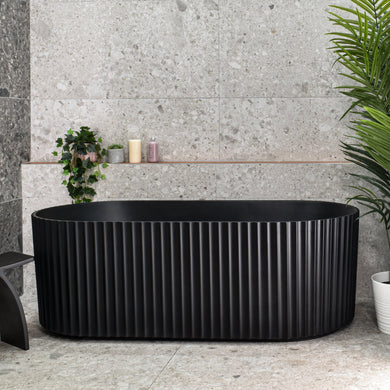 Agora Groove 1700mm off the wall bathtub in matte black, front view
