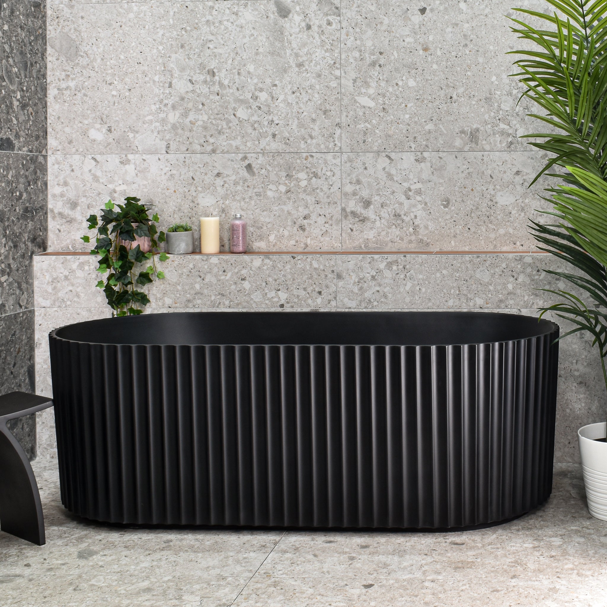 Agora Groove 1700mm Fluted Oval Freestanding Bath, Matte Black