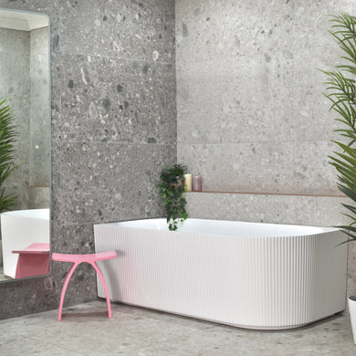Brighton Groove 1500mm Fluted Left Corner Freestanding Bath, Gloss White