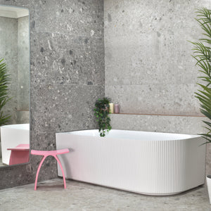 Brighton Groove 1700mm Fluted Left Corner Freestanding Bath, Gloss White *Clearance Stock*