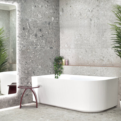 **CLEARANCE STOCK Brighton Groove 1700mm Fluted Left Corner Freestanding Bath, Gloss White