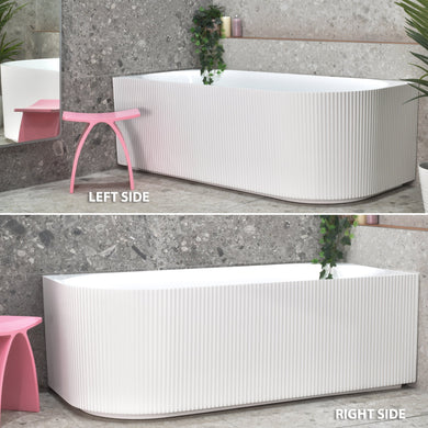 Brighton Groove 1500mm Fluted Right Corner Freestanding Bath, Matte White