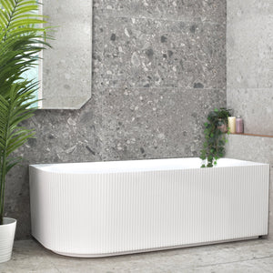 Brighton Groove 1700mm Fluted Right Corner Freestanding Bath, Gloss White