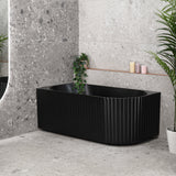 Agora Groove 1500mm left corner bathtub in matte black, angled side view