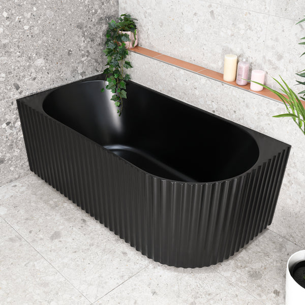 Agora Groove 1500mm Fluted Left Corner Freestanding Bath, Matte Black