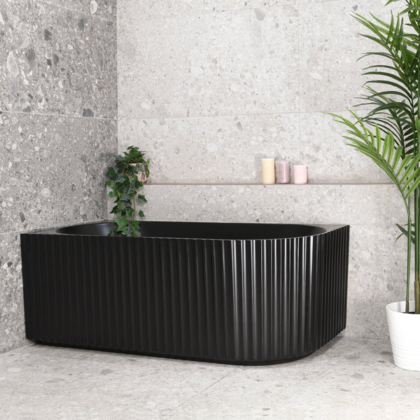 Agora Groove 1500mm Fluted Left Corner Freestanding Bath, Matte Black