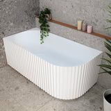 Agora Groove 1500mm left corner bathtub in matte white, top down view