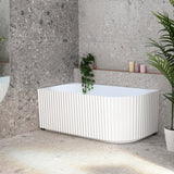 Agora Groove 1500mm left corner bathtub in matte white, angled side view