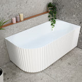 Agora Groove 1500mm right corner bathtub in gloss white, angled top down view
