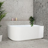 Agora Groove 1500mm right corner bathtub in gloss white, angled front view