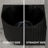 Comparison of the Agora Groove corner bathtub curved side and straight side in matte black