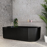 Agora Groove 1700mm left corner bathtub in matte black, angled front view