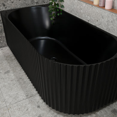 Agora Groove 1700mm left corner bathtub in matte black, top down view