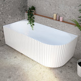 Agora Groove 1700mm left corner bathtub in matte white, top down view