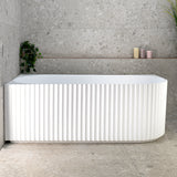 Agora Groove 1700mm left corner bathtub in matte white, front view