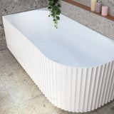 Agora Groove 1700mm left corner bathtub in matte white, zoomed top down view