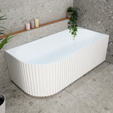 Agora Groove 1700mm right corner bathtub in gloss white, angled top down view