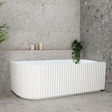 Agora Groove 1700mm right corner bathtub in gloss white, angled front view