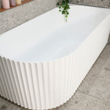 Agora Groove 1700mm right corner bathtub in gloss white, zoomed top down view